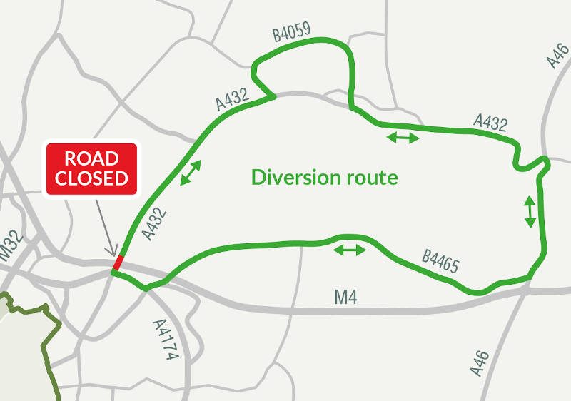 alt="map of diversion following road closure"