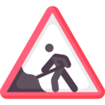 alt="figure of person digging indicating road work taking place"