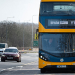 alt="The Y1 bus parked at a bus stop on the Bristol ring road"